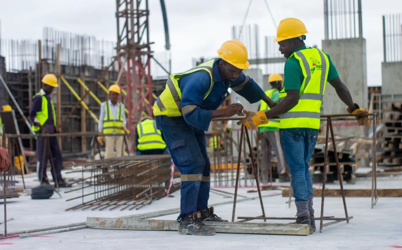Construction workers at a building site